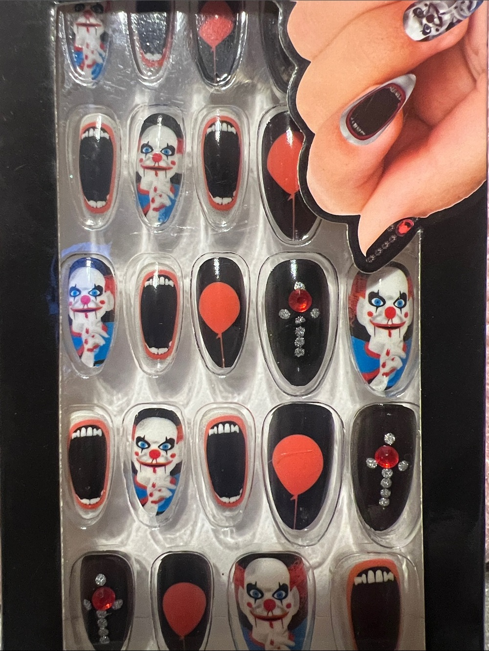 Black & Red Clown Balloon Press-On Nail Set - Unbranded
